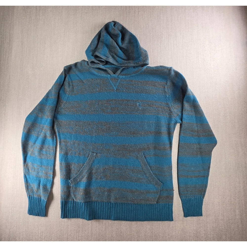 Lions Crest by English Laundry Knit Hoodie Mens Medium Blue Striped Sweater